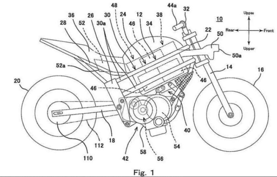 desenho lateral de patente da possível Kawasaki elétrica