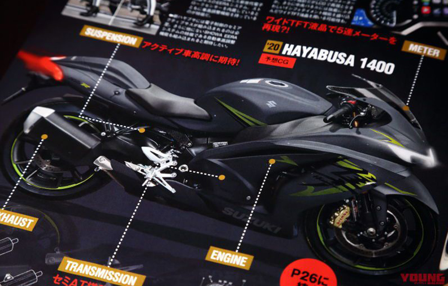 página da revista japonesa Young Machine mostrando a possível nova Suzuki Hayabusa 1400