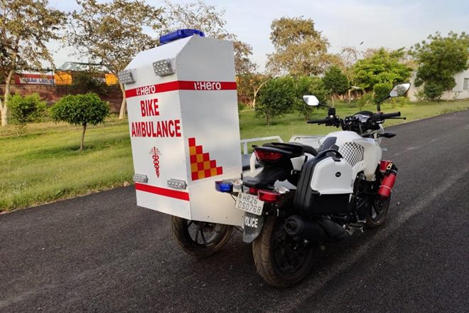Moto-ambulâncias da Hero no combate ao coronavírus na Índia