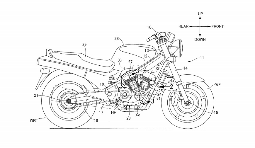Um desenho de um motor de carro do fabricante do motor honda.
