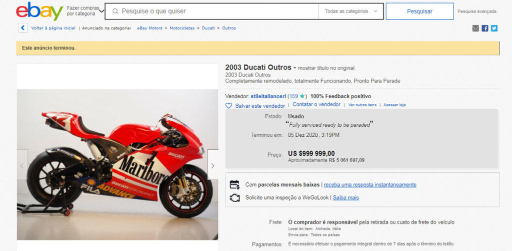 Ducati de Troy Bayliss na MotoGP é anunciada no eBay
