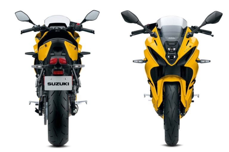 imagem frontal e traseira Suzuki GSX-8R 2025 yellow