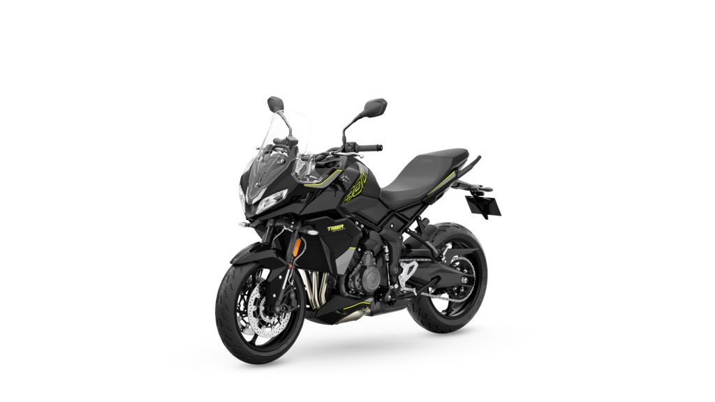 imagem lateral frontal nova Triumph Tiger Sport 800 2025 preta