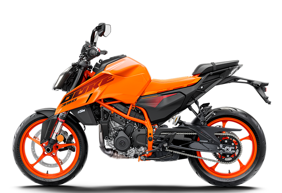 imagem lateral da nova KTM 390 Duke 2025 orange