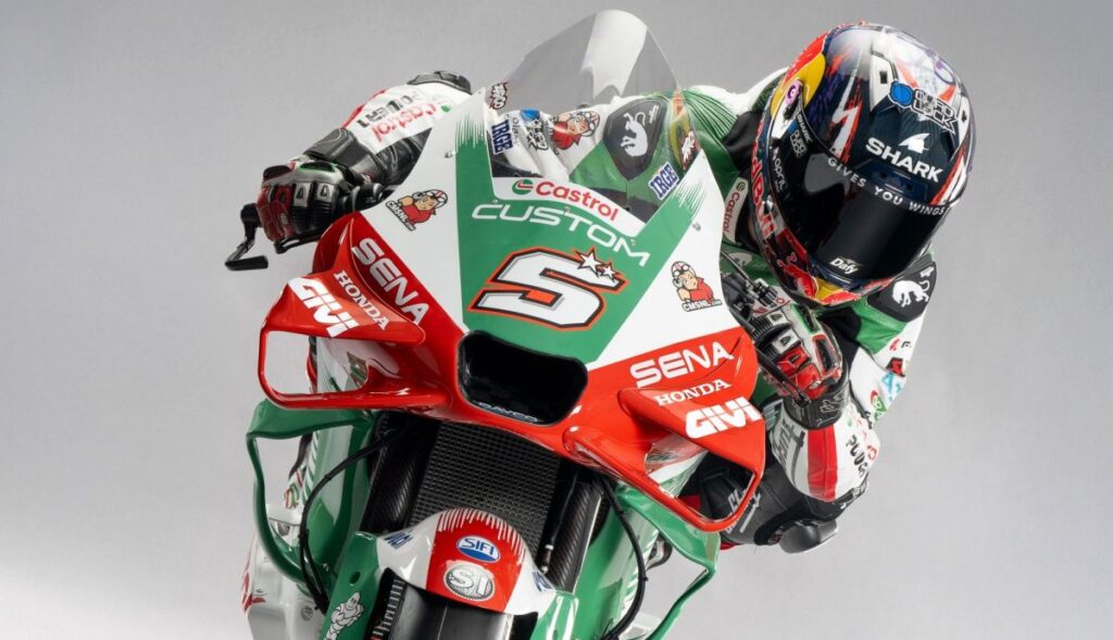 imagem frontal da nova RC213V LCR Honda MotoGP 2025 de Johann Zarco