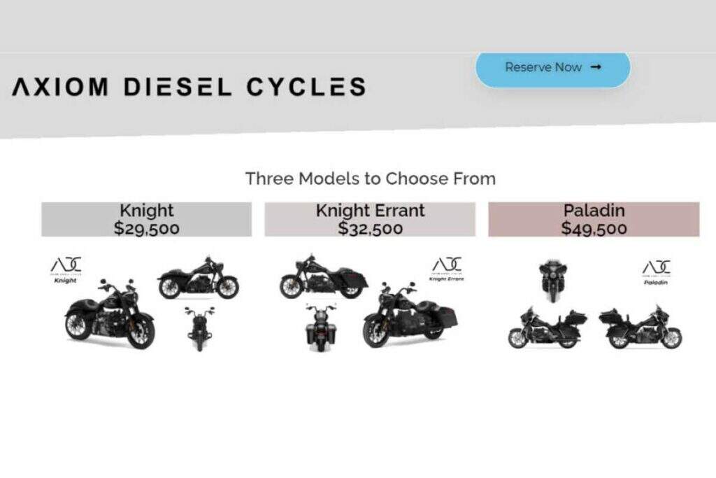 imagem dos modelos de motos da Axiom Diesel Cycles