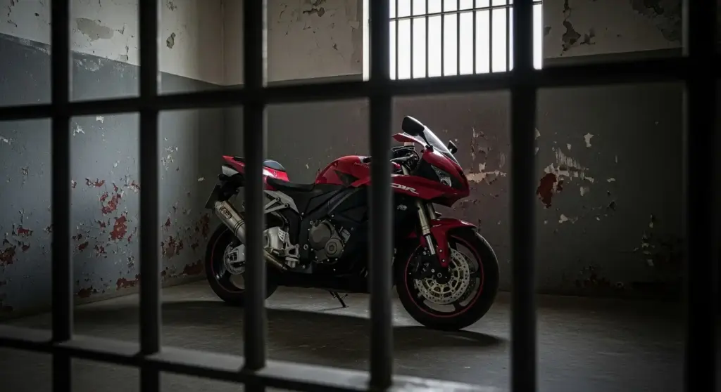 Moto apreendida em uma cela