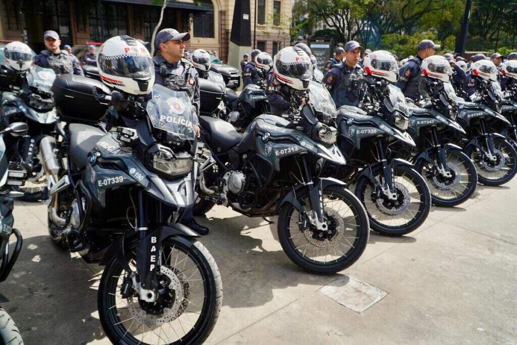 Motocicletas BMW F 850 GS da Polícia Militar de São Paulo com câmeras de monitoramento