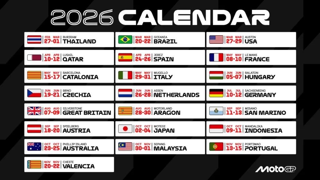 imagem do calendário 2026 da motogp
