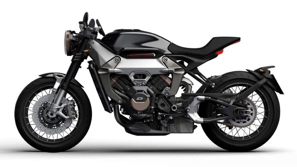imagem lateral esquerda moto custom chinesa Equus 600 V4 Café Racer