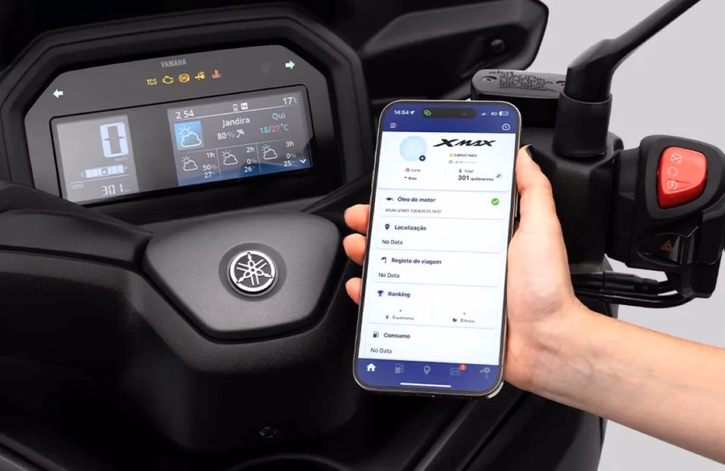 imagem do painel do novo Yamaha XMAX 300 Connected Titanium Black 2027