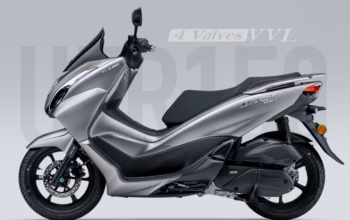 Scooter Haojue UFR150 4 Válvulas VVL na cor cinza com painel TFT e freios ABS Bosch.