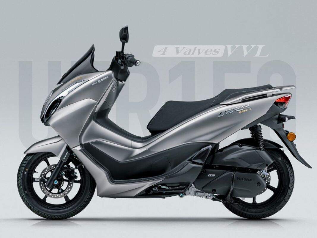 Scooter Haojue UFR150 4 Válvulas VVL na cor cinza com painel TFT e freios ABS Bosch.