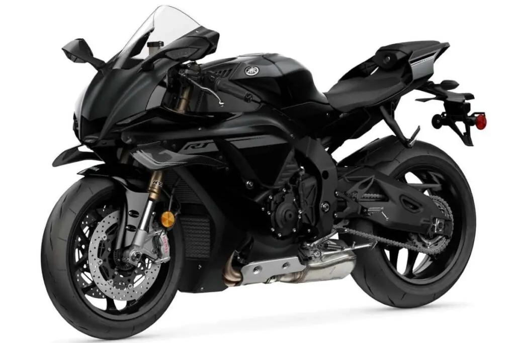 imagem lateral frontal da Yamaha YZF-R1 2025 preta